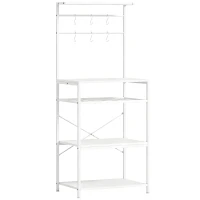 HOMCOM Freestanding Shelving Unit, Industrial Storage Shelf with 6 Hooks and Wine Rack for Living Room, Home Office, White(m-1)