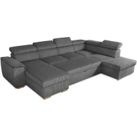 Canapé d'angle convertible panoramique 5 a 6 places DAYTONA - Velours côtelé anthracite - Avec coffre - L 326 x H 94 x P 216 cm(m-4)