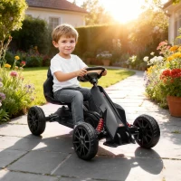 HOMCOM Kids Pedal Go Kart, with Adjustable Seat, EVA Wheels, Seat, Handbrake - Black(m-2)