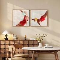 HOMCOM Cuadros en Lienzo Figuras Dinámicas a Mano 40x40 cm 2 Piezas Cuadros de Arte de Pared Enmarcados Rojo(m-2)