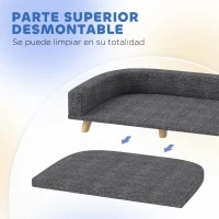 PawHut Sofá para Perros Grandes Cama Elevada para Perros con Cojín Lavable y Patas de Madera Carga 30 kg 98x67x25cm Gris Oscuro(m-5)