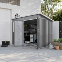 Outsunny 8.5 x 6ft Storage Shed Galvanised Steel Garden Shed, Metal Shed with Foundation Kit, Window, Lockable Wide Doors and Air Vents for Outdoor Patio, Light Grey(m-9)