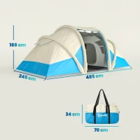 Outsunny Inflatable Tent 2 Bedroom Tunnel Design Windproof Air Tent with Carry Bag for 4 Person(m-3)