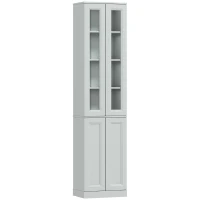 HOMCOM Tall Bathroom Storage Cabinet, 6-Tier Slim Bathroom Cabinet with Adjustable Shelf, 4 Soft-Close Doors, Dusty Blue(m-1)