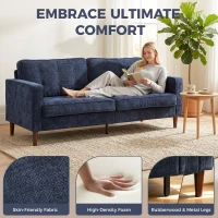 HOMCOM 3 Seater Sofa Button Tufted Upholstered Couch with Wood Legs for Living Room, Dark Blue(m-4)