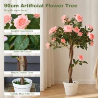 Outsunny Artificial Plants Pink Rose Floral in Pot, Fake Plants for Home Indoor Decor, 90cm(m-5)
