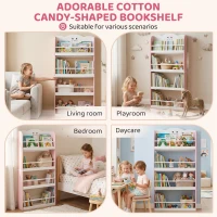 AIYAPLAY 4 Tier Kids Bookshelf, Children Bookcase with Anti-Tip Kit, Toddler Space-Saving Bookcase for Kids Room, Playroom, Pink(m-7)