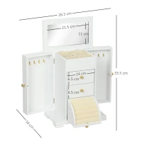 HOMCOM 4-Tier Jewellery Box with Mirror and 3 Drawers - White(m-3)