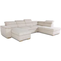 Canapé d'angle convertible panoramique 5 a 6 places DAYTONA - Velours côtelé beige - Avec coffre - L 326 x H 94 x P 216 cm(m-3)