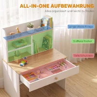 AIYAPLAY Kinderbureau met lade, boekenrek en opbergruimte voor kinderen van 3-8 jaar, 80 x 50 x 100 cm, wit(m-4)