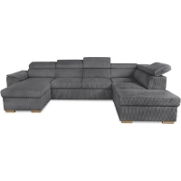 Canapé d'angle convertible panoramique 5 a 6 places DAYTONA - Velours côtelé anthracite - Avec coffre - L 326 x H 94 x P 216 cm