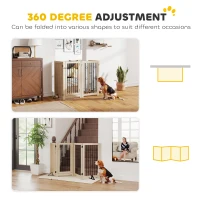 PawHut 4 Panel Freestanding Pet Gate, Indoor Dog Barrier with Lockable Door, Support Feet, 360° Flexible Hinges, Oak(m-5)