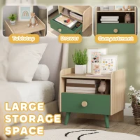 AIYAPLAY Comodino con Cassetto per Bambini 3-10 Anni in Legno e Legno di Pino, 40x32.5x40 cm, Verde(m-4)