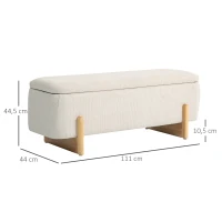 HOMCOM Banc de Rangement, Bout de Lit Rembourré, Charnières de Sécurité, Pieds Forme U en Bois d'Hévéa Stable, Crème(m-3)