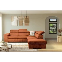 Canapé d'angle convertible réversible - 5 places - DAYTONA - Tissu Velours Terracotta - Coffre de rangement - L260 x H94 x P216 cm(m-2)