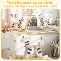 AIYAPLAY Caballito Balancín para Bebés Caballo Balancín con Base de Madera y Respaldo para Niños de 1,5 a 3 Años Negro y Blanco(m-4)