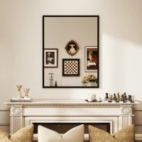 HOMCOM Oglindă de Perete din Sticlă și MDF, cu Cârlige, 70 x 90 cm, Negru(m-8)