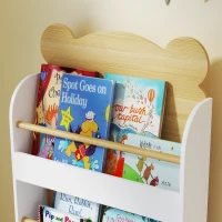 AIYAPLAY Libreria per Bambini con 3 Ripiani a Forma di Orsetto con Barriere Frontali, 55x15x110 cm, Color Legno(m-9)