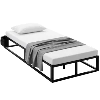 HOMCOM 12 Slats Metal Platform Bed Frame, 3ft Single Bed Frame with Storage Bag and Anti-Slip Pads, Black(m-15)