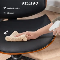 HOMCOM Sedia Scrivania Girevole in Pelle PU, Senza Braccioli con Altezza Regolabile, Stile Moderno di Metà Secolo, Nero(m-6)