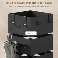 HOMCOM Portaombrelli in Metallo da Interno con 4 Ganci, Vaschetta Scolapioggia Rimovibile, per 8 Ombrelli, Nero(m-5)