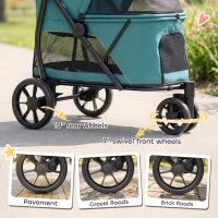 PawHut Dog Stroller, 3 Wheels Pet Stroller with Dual Entry, Easy One-Click Quick Fold, Mesh Windows, Washable Cushion(m-5)