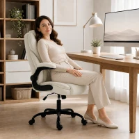 HOMCOM Office Chair, Ergonomic Desk Chair with Flip-up Armrest, Pocket Springs, Swivel Wheels, Adjustable Height, Beige(m-14)
