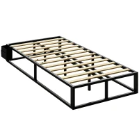 HOMCOM 12 Slats Metal Platform Bed Frame, 3ft Single Bed Frame with Storage Bag and Anti-Slip Pads, Black(m-1)