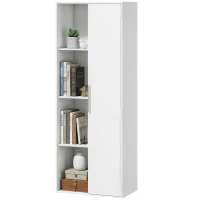HOMCOM Boekenkast met 4 niveaus, verstelbare planken, kast met deuren voor woonkamer en werkkamer, wit(m-10)