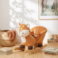 AIYAPLAY Cheval à bascule cerf en peluche avec sons d'animaux, ceinture de sécurité et butées anti-basculement, marron(m-2)
