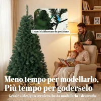 HOMCOM Albero di Natale 180 cm Artificiale con 888 Rami Ignifughi, Base in Metallo Pieghevole, Verde(m-5)