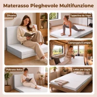 HOMCOM Materasso Pieghevole in Memory Foam 195x120cm, Altezza 10 cm, Rivestimento Lavabile, Grigio(m-7)