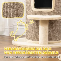 PawHut Katzenfass, Kratzbaum mit 2 Ebenen, Sprungplattform, Aussichtspunkt, Kratzmatte, zum Ausruhen und Spielen, Beige(m-5)