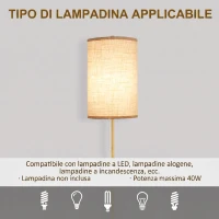 HOMCOM Lampada da Terra con Interruttore a Catena, Paralume in Lino e Base in Acciaio, Attacco E27, Oro e Crema(m-6)