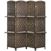 HOMCOM Biombo Separador de Ambientes 4 Paneles 160x170 cm con 2 Estantes de Exhibición Pantalla de Privacidad Plegable Marrón(m-11)