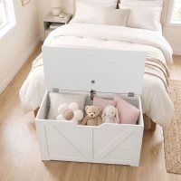 HOMCOM Coffre de rangement, banc de rangement avec couvercle rabattable et charnières de sécurité, 80 x 40 x 45 cm, blanc(m-9)