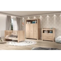 Chambre bébé Trio : Lit 70 x 140 cm + Commode a langer + Armoire OLIVIA - Chene - TREND TEAM(m-1)