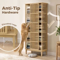 HOMCOM Armoire Chambre Penderie en Bambou 5 Niveaux avec Porte Coulissante, Design Aéré à Lattes, Bois Naturel(m-8)