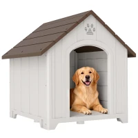 PawHut Niche pour chien extérieur, maison chien en polypropylène imperméable, ventilé, plancher surélevé, gris clair(m-12)