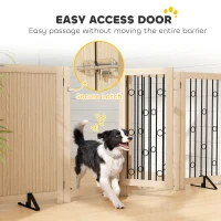 PawHut 4 Panel Freestanding Pet Gate, Indoor Dog Barrier with Lockable Door, Support Feet, 360° Flexible Hinges, Oak(m-7)