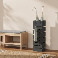 HOMCOM Portaombrelli in Metallo da Interno con 4 Ganci, Vaschetta Scolapioggia Rimovibile, per 8 Ombrelli, Nero(m-8)