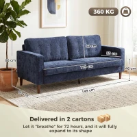 HOMCOM 3 Seater Sofa Button Tufted Upholstered Couch with Wood Legs for Living Room, Dark Blue(m-3)