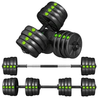 SPORTNOW Adjustable Weight Barbell & Dumbbells Set Free Weights Strength Muscle Exercise Home Gym Training, Black and Green(m-15)