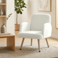 HOMCOM Lounge Chair Velvet Upholstered Armchair with Spring Cushion for Living Room Bedroom Cream White(m-10)