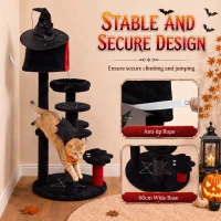 PawHut Gothic Cat Tree, 155cm Cat Tower for Indoor Kittens, Multi-Level Stable Kitten Activity Centre, Black, Halloween(m-7)