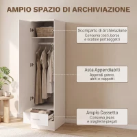 HOMCOM Armadio Con Asta Appendiabiti E Cassetto, Porta Abiti, Bianco(m-4)