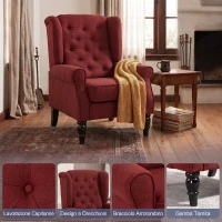 HOMCOM Poltrona da Salotto in Velluto con Ampia Seduta e Gambe in Legno di Eucalipto, Rosso Vino(m-4)