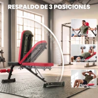 SPORTNOW Banco de Pesas Plegable con Bandas de Resistencia Respaldo Ajustable Plano/Inclinación/Declive Extensión de Piernas(m-5)