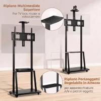 HOMCOM Carrello Porta TV 32-75 Pollici con Altezza Regolabile, Ruote e Ripiano, Nero(m-6)
