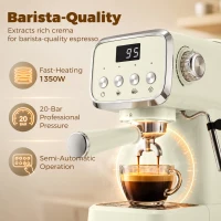 HOMCOM Machine à Expresso avec Buse Vapeur à Mousse de Lait, Cafetière 20Bars, Réservoir d'Eau Amovible 1,2 L, Crème(m-4)